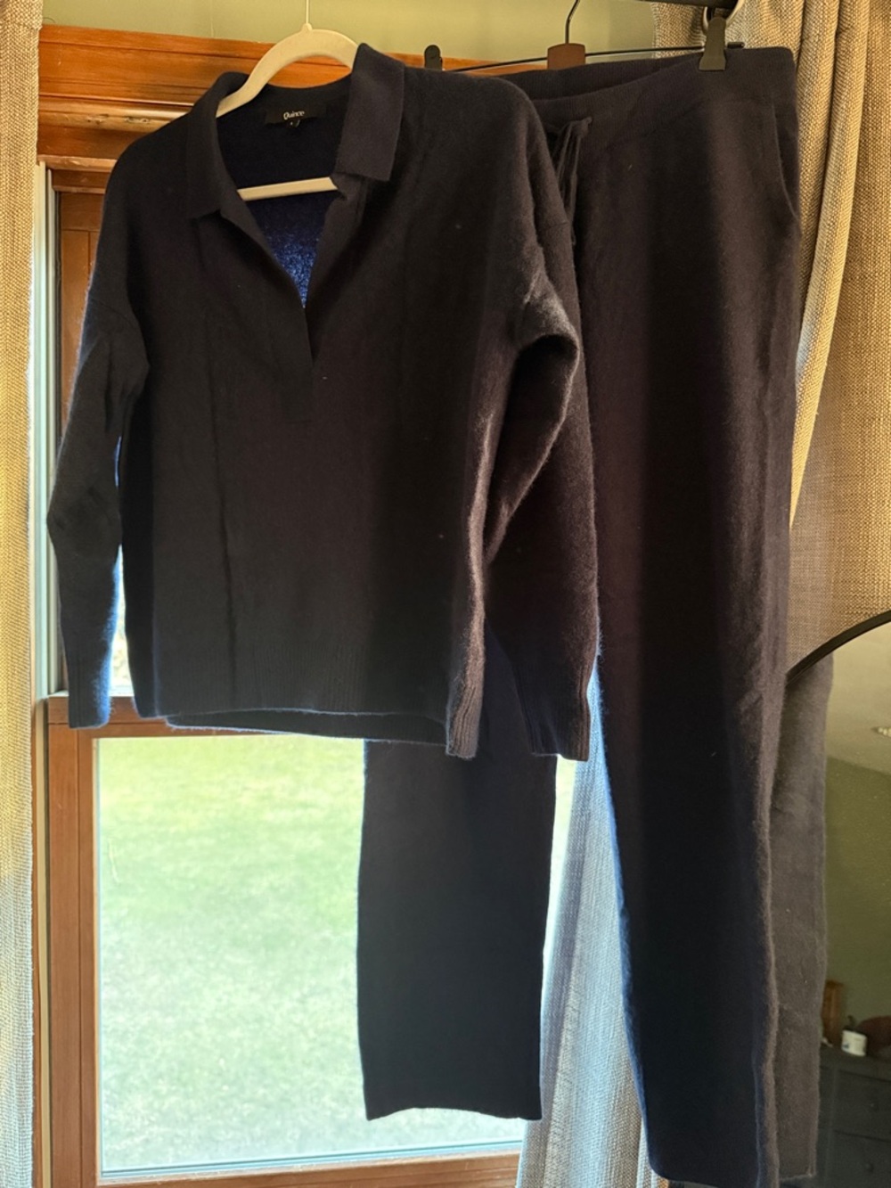 Quince Women's Dark Navy Cashmere Polo and Drawstring Pants Set